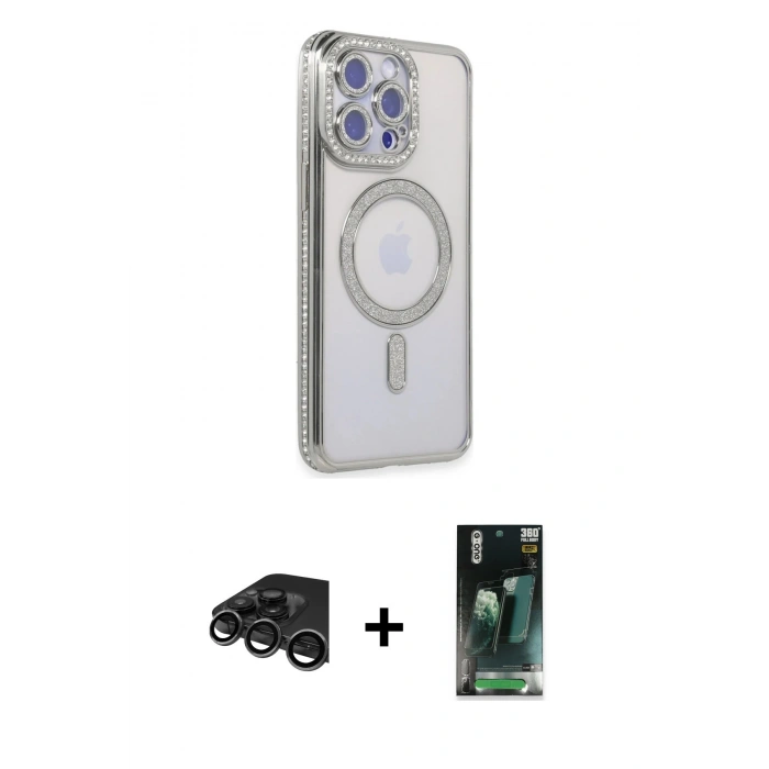MARSİLYAN™- iPhone 15 Pro Max Kılıf Zirve Doku Prime - Siyah 360 Mat Full Body Arka Koruyucu + Titanyum Gri Raze Metal Kamera Lens