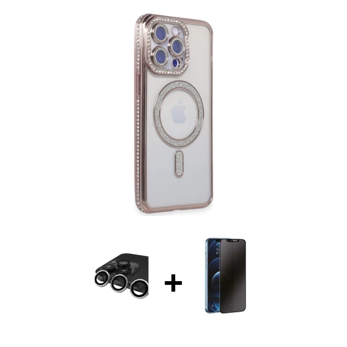 MARSİLYAN™- iPhone 15 Pro Max Kılıf Zirve Doku Prime - Siyah 3D Antistatik Hayalet Cam Ekran Koruyucu + Raze Metal Kamera Lens - GS