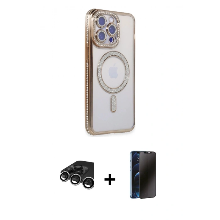 MARSİLYAN™- iPhone 15 Pro Max Kılıf Zirve Doku Prime - Siyah 3D Antistatik Hayalet Cam Ekran Koruyucu + Raze Metal Kamera Lens - GS