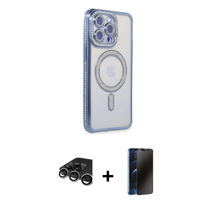 MARSİLYAN™- iPhone 15 Pro Max Kılıf Zirve Doku Prime - Siyah 3D Antistatik Hayalet Cam Ekran Koruyucu + Raze Metal Kamera Lens - GS