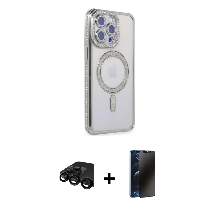 MARSİLYAN™- iPhone 15 Pro Max Kılıf Zirve Doku Prime - Siyah 3D Antistatik Hayalet Cam Ekran Koruyucu + Raze Metal Kamera Lens - SH