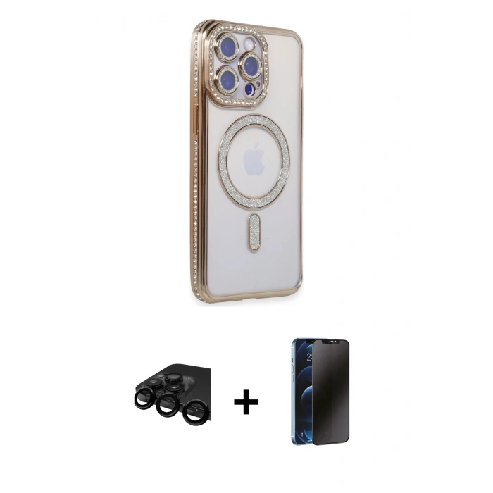 MARSİLYAN™- iPhone 15 Pro Max Kılıf Zirve Doku Prime - Siyah 3D Antistatik Hayalet Cam Ekran Koruyucu + Raze Metal Kamera Lens - SH