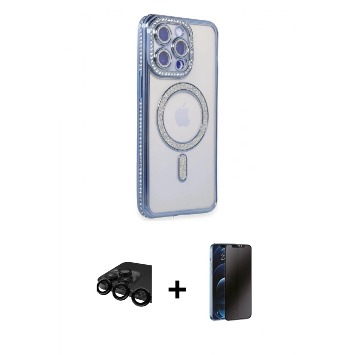 MARSİLYAN™- iPhone 15 Pro Max Kılıf Zirve Doku Prime - Siyah 3D Antistatik Hayalet Cam Ekran Koruyucu + Raze Metal Kamera Lens - SH