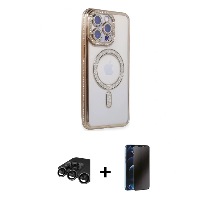 MARSİLYAN™- iPhone 15 Pro Max Kılıf Zirve Doku Prime - Siyah 3D Antistatik Hayalet Cam Ekran Koruyucu + Raze Metal Kamera Lens - TMGI