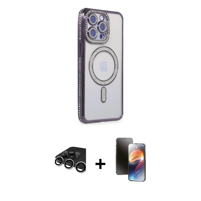 MARSİLYAN™- iPhone 15 Pro Max Kılıf Zirve Doku Prime - Siyah 3D Antistatik Mat Seramik Nano Ekran Koruyucu + Raze Metal Kamera Lens - GS