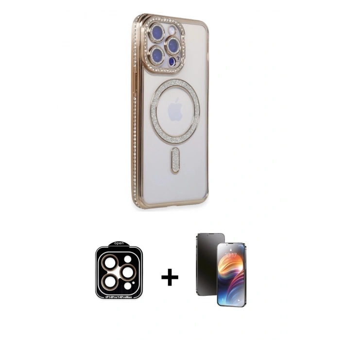 MARSİLYAN™- iPhone 15 Pro Max Kılıf Zirve Doku Prime - Siyah 3D Antistatik Mat Seramik Nano Ekran Koruyucu + PVD Metal Kamera Lens - TU