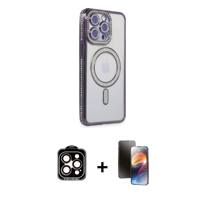 MARSİLYAN™- iPhone 15 Pro Max Kılıf Zirve Doku Prime - Siyah 3D Antistatik Mat Seramik Nano Ekran Koruyucu + PVD Metal Kamera Lens - TU