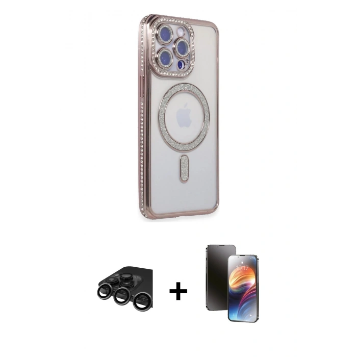 MARSİLYAN™- iPhone 15 Pro Max Kılıf Zirve Doku Prime - Siyah 3D Antistatik Mat Seramik Nano Ekran Koruyucu + Raze Metal Kamera Lens - TMGI