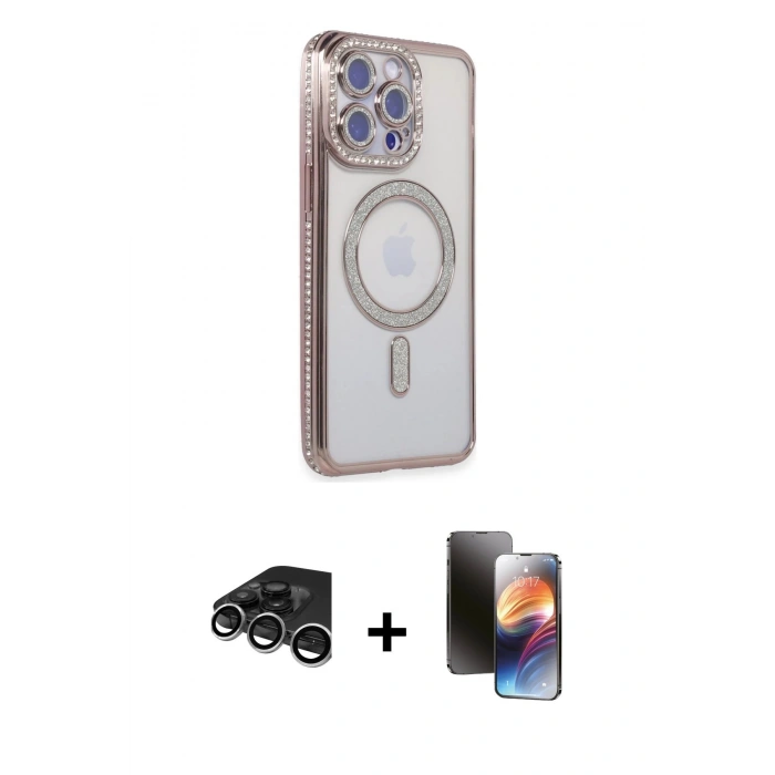 MARSİLYAN™- iPhone 15 Pro Max Kılıf Zirve Doku Prime - Siyah 3D Antistatik Mat Seramik Nano Ekran Koruyucu + Raze Metal Kamera Lens - GS