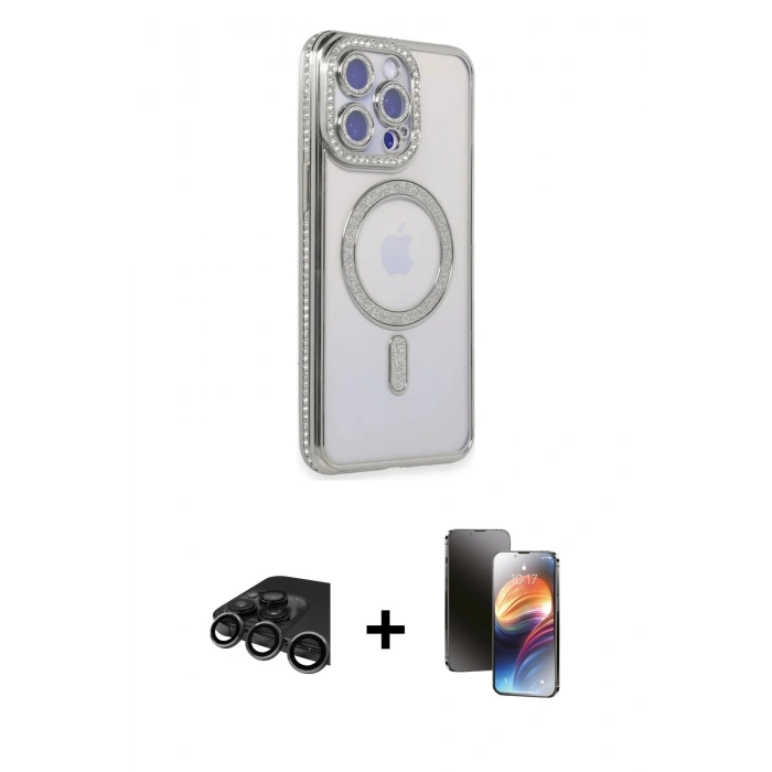MARSİLYAN™- iPhone 15 Pro Max Kılıf Zirve Doku Prime - Siyah 3D Antistatik Mat Seramik Nano Ekran Koruyucu + Raze Metal Kamera Lens - TMGI