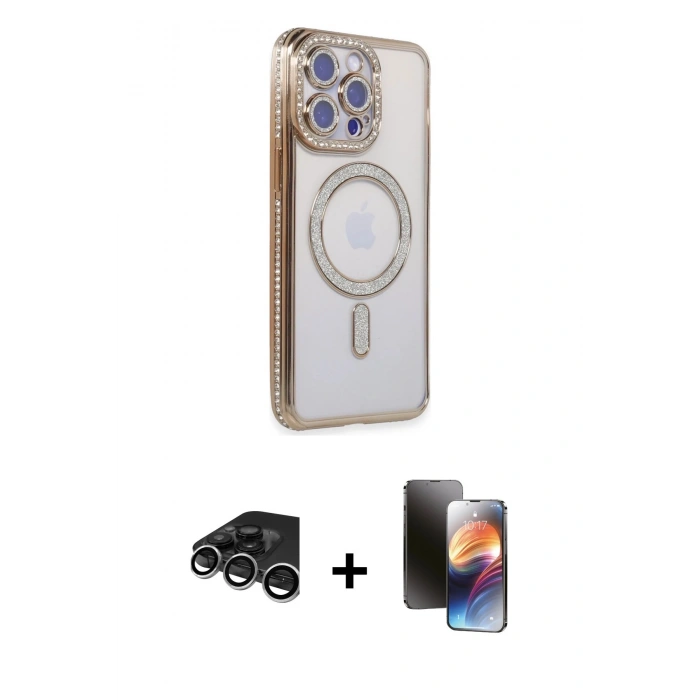 MARSİLYAN™- iPhone 15 Pro Max Kılıf Zirve Doku Prime - Siyah 3D Antistatik Mat Seramik Nano Ekran Koruyucu + Raze Metal Kamera Lens - GS