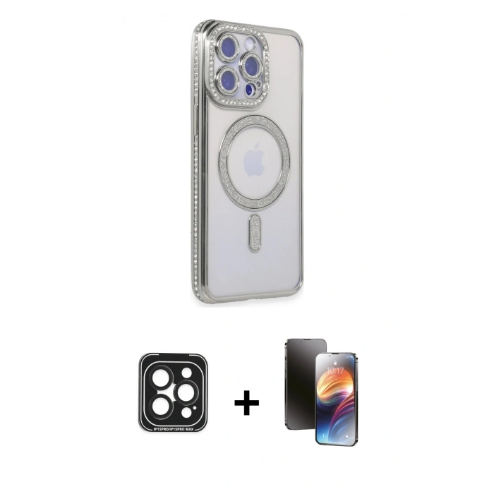 MARSİLYAN™- iPhone 15 Pro Max Kılıf Zirve Doku Prime - Siyah 3D Antistatik Mat Seramik Nano Ekran Koruyucu + PVD Metal Kamera Lens - SH