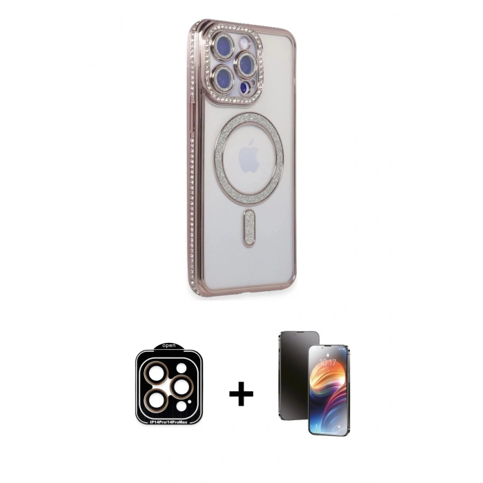 MARSİLYAN™- iPhone 15 Pro Max Kılıf Zirve Doku Prime - Siyah 3D Antistatik Mat Seramik Nano Ekran Koruyucu + PVD Metal Kamera Lens - TU