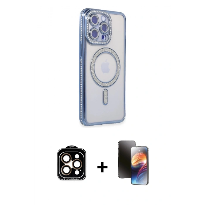 MARSİLYAN™- iPhone 15 Pro Max Kılıf Zirve Doku Prime - Siyah 3D Antistatik Mat Seramik Nano Ekran Koruyucu + PVD Metal Kamera Lens - TU