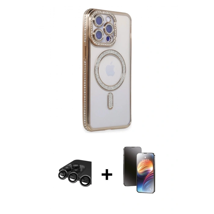 MARSİLYAN™- iPhone 15 Pro Max Kılıf Zirve Doku Prime - Siyah 3D Antistatik Mat Seramik Nano Ekran Koruyucu + Raze Metal Kamera Lens - TMGI