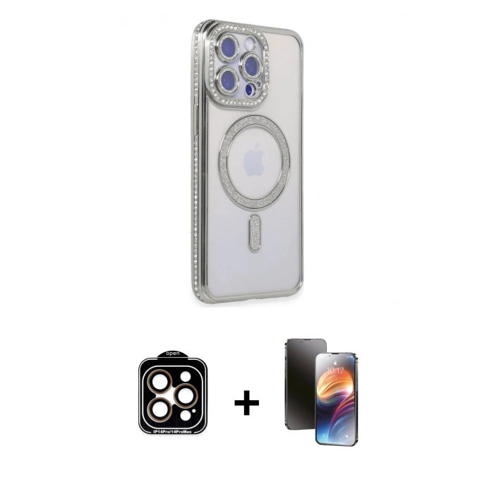 MARSİLYAN™- iPhone 15 Pro Max Kılıf Zirve Doku Prime - Siyah 3D Antistatik Mat Seramik Nano Ekran Koruyucu + PVD Metal Kamera Lens - TU