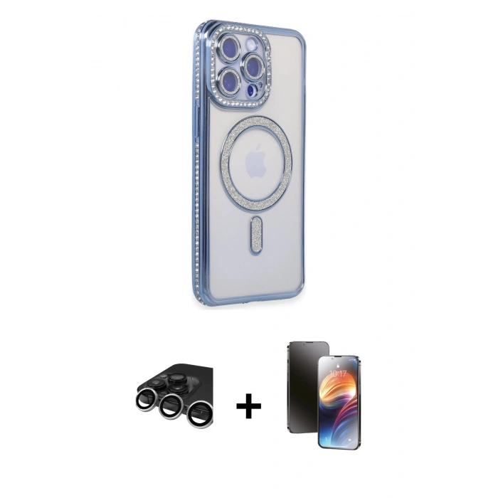 MARSİLYAN™- iPhone 15 Pro Max Kılıf Zirve Doku Prime - Siyah 3D Antistatik Mat Seramik Nano Ekran Koruyucu + Raze Metal Kamera Lens - GS