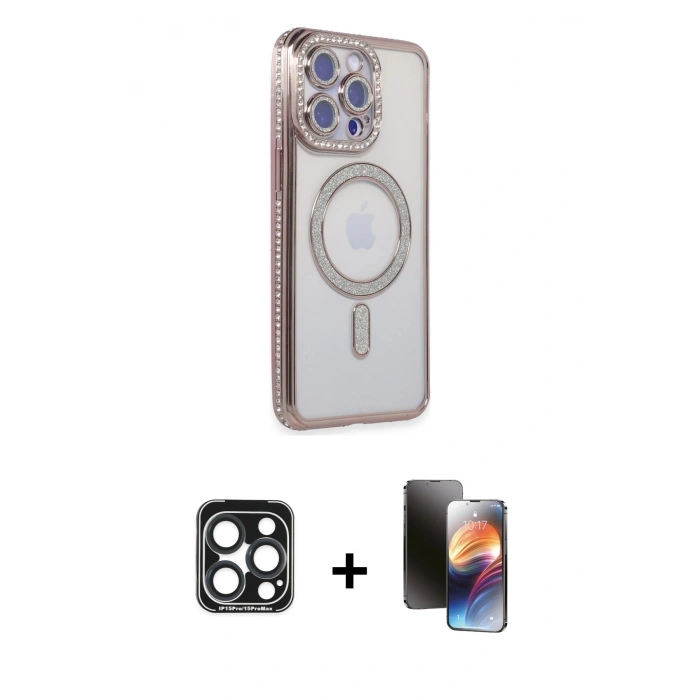 MARSİLYAN™- iPhone 15 Pro Max Kılıf Zirve Doku Prime - Siyah 3D Antistatik Mat Seramik Nano Ekran Koruyucu + PVD Metal Kamera Lens - LT