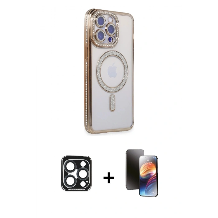 MARSİLYAN™- iPhone 15 Pro Max Kılıf Zirve Doku Prime - Siyah 3D Antistatik Mat Seramik Nano Ekran Koruyucu + PVD Metal Kamera Lens - LT