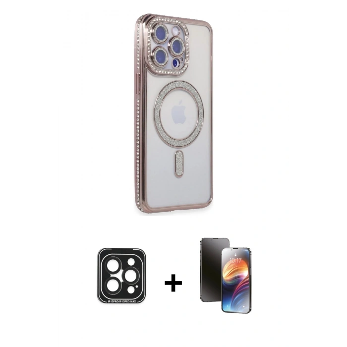 MARSİLYAN™- iPhone 15 Pro Max Kılıf Zirve Doku Prime - Siyah 3D Antistatik Mat Seramik Nano Ekran Koruyucu + PVD Metal Kamera Lens - SH