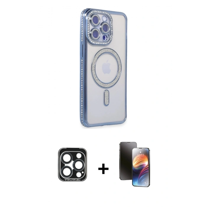MARSİLYAN™- iPhone 15 Pro Max Kılıf Zirve Doku Prime - Siyah 3D Antistatik Mat Seramik Nano Ekran Koruyucu + PVD Metal Kamera Lens - LT