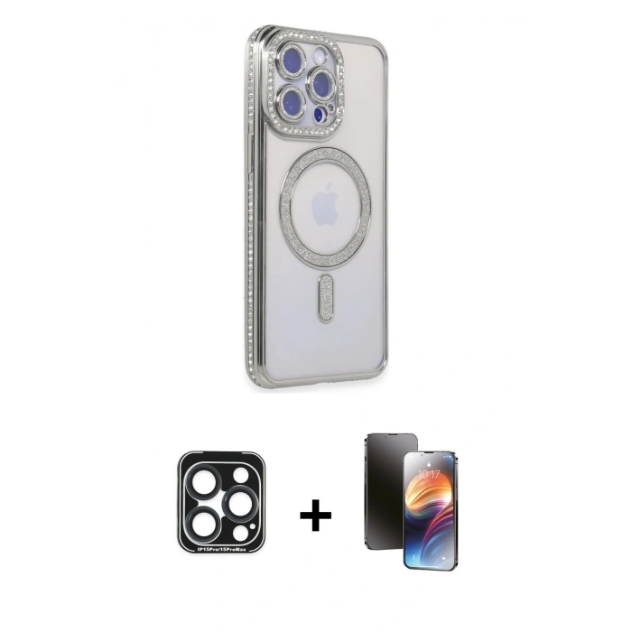 MARSİLYAN™- iPhone 15 Pro Max Kılıf Zirve Doku Prime - Siyah 3D Antistatik Mat Seramik Nano Ekran Koruyucu + PVD Metal Kamera Lens - LT