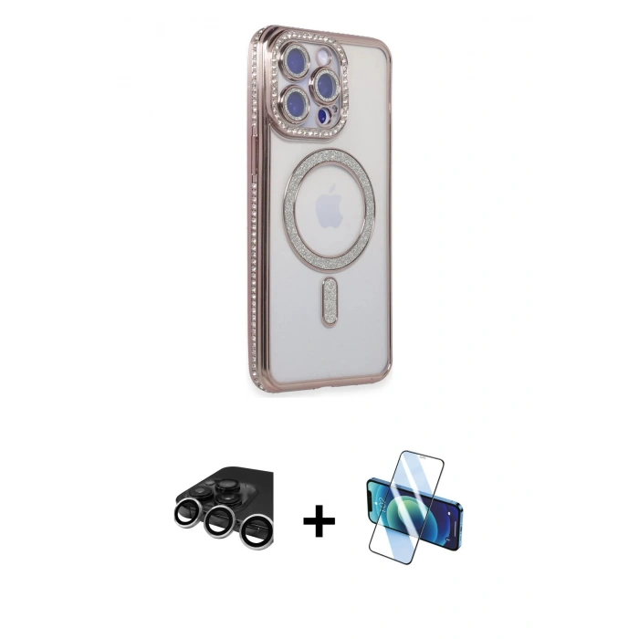 MARSİLYAN™- iPhone 15 Pro Max Kılıf Zirve Doku Prime - Siyah 3D Antistatik Seramik Nano Ekran Koruyucu + Raze Metal Kamera Lens - GS