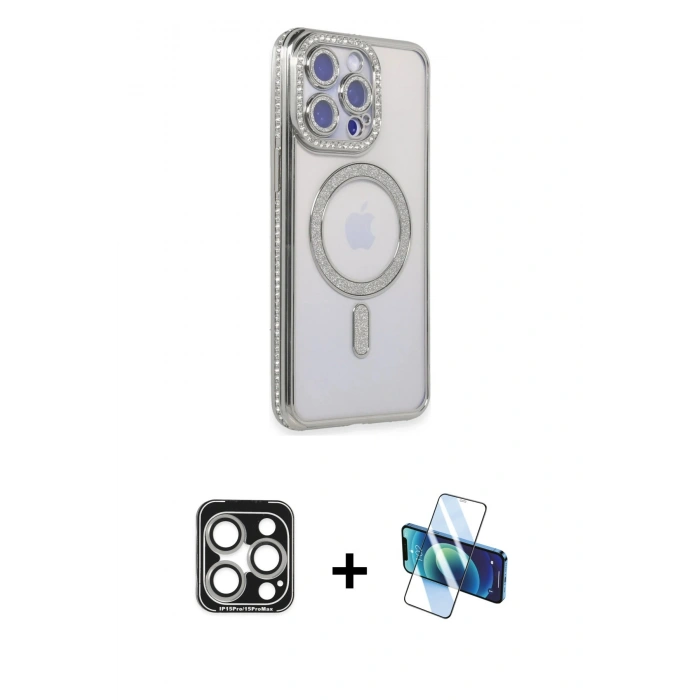 MARSİLYAN™- iPhone 15 Pro Max Kılıf Zirve Doku Prime - Siyah 3D Antistatik Seramik Nano Ekran Koruyucu + PVD Metal Kamera Lens - GS