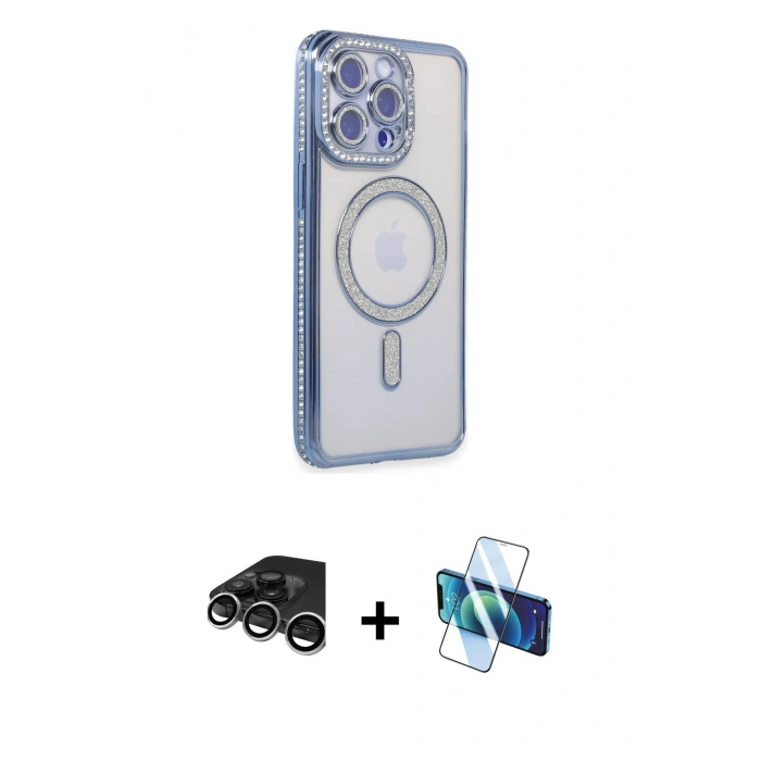 MARSİLYAN™- iPhone 15 Pro Max Kılıf Zirve Doku Prime - Siyah 3D Antistatik Seramik Nano Ekran Koruyucu + Raze Metal Kamera Lens - GS