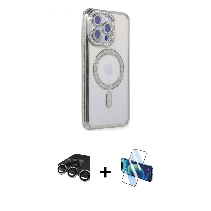 MARSİLYAN™- iPhone 15 Pro Max Kılıf Zirve Doku Prime - Siyah 3D Antistatik Seramik Nano Ekran Koruyucu + Raze Metal Kamera Lens - GS