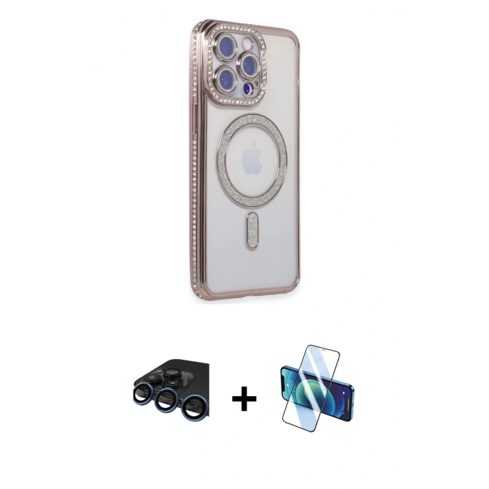 MARSİLYAN™- iPhone 15 Pro Max Kılıf Zirve Doku Prime - Siyah 3D Antistatik Seramik Nano Ekran Koruyucu + Raze Metal Kamera Lens - LT
