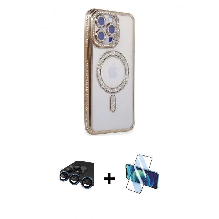 MARSİLYAN™- iPhone 15 Pro Max Kılıf Zirve Doku Prime - Siyah 3D Antistatik Seramik Nano Ekran Koruyucu + Raze Metal Kamera Lens - LT