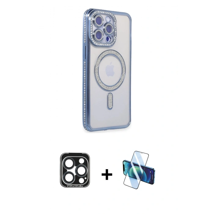 MARSİLYAN™- iPhone 15 Pro Max Kılıf Zirve Doku Prime - Siyah 3D Antistatik Seramik Nano Ekran Koruyucu + PVD Metal Kamera Lens - LT