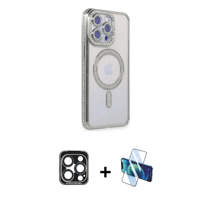 MARSİLYAN™- iPhone 15 Pro Max Kılıf Zirve Doku Prime - Siyah 3D Antistatik Seramik Nano Ekran Koruyucu + PVD Metal Kamera Lens - LT