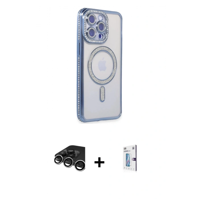 MARSİLYAN™- iPhone 15 Pro Max Kılıf Zirve Doku Prime - Siyah Bilvis 0.18mm Plus Cam Ekran Koruyucu + Raze Metal Kamera Lens - GS