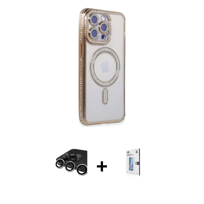MARSİLYAN™- iPhone 15 Pro Max Kılıf Zirve Doku Prime - Siyah Bilvis 0.18mm Plus Cam Ekran Koruyucu + Raze Metal Kamera Lens - GS