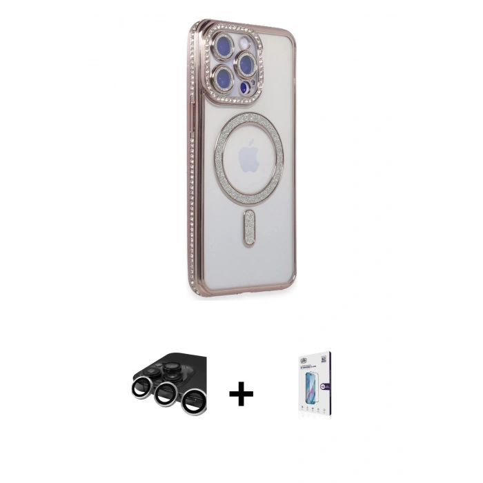 MARSİLYAN™- iPhone 15 Pro Max Kılıf Zirve Doku Prime - Siyah Bilvis 0.18mm Plus Cam Ekran Koruyucu + Raze Metal Kamera Lens - GS