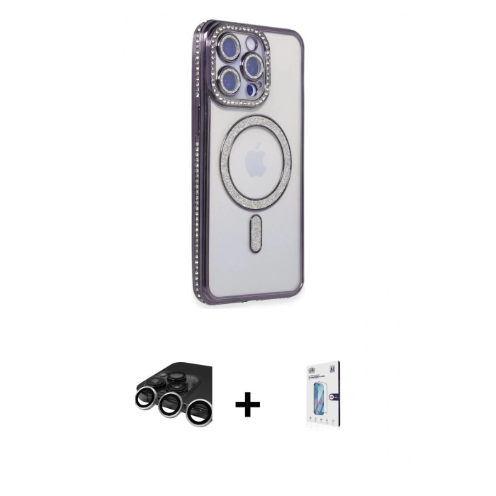 MARSİLYAN™- iPhone 15 Pro Max Kılıf Zirve Doku Prime - Siyah Bilvis 0.18mm Plus Cam Ekran Koruyucu + Raze Metal Kamera Lens - GS
