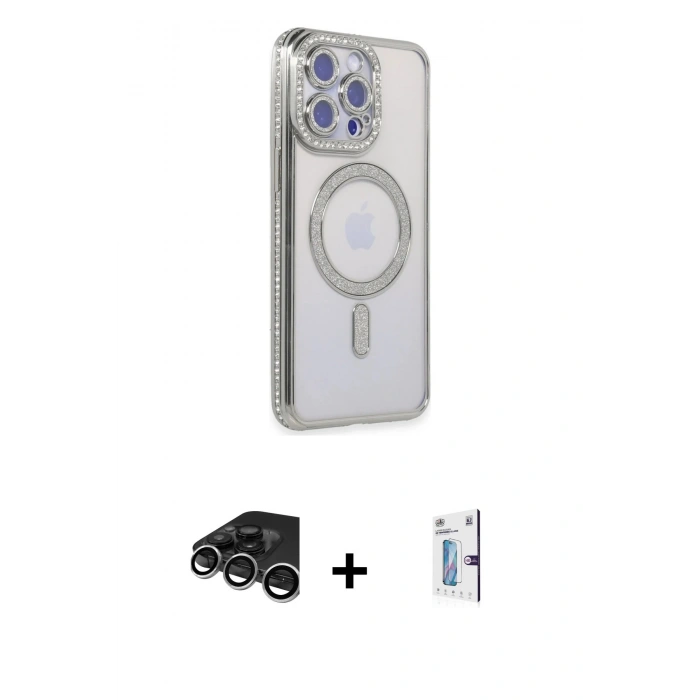 MARSİLYAN™- iPhone 15 Pro Max Kılıf Zirve Doku Prime - Siyah Bilvis 0.18mm Plus Cam Ekran Koruyucu + Raze Metal Kamera Lens - GS