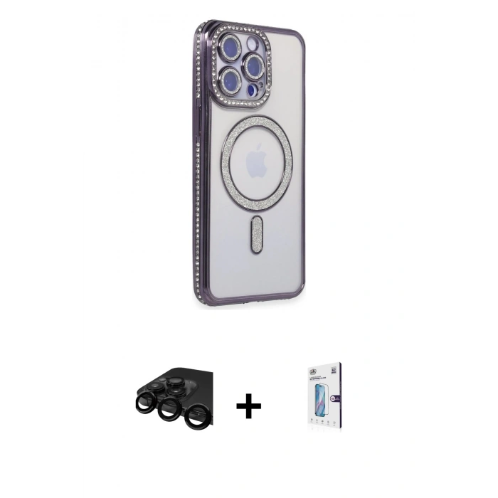 MARSİLYAN™- iPhone 15 Pro Max Kılıf Zirve Doku Prime - Siyah Bilvis 0.18mm Plus Cam Ekran Koruyucu + Raze Metal Kamera Lens - SH