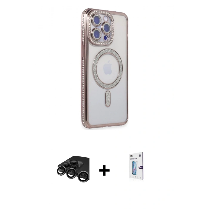 MARSİLYAN™- iPhone 15 Pro Max Kılıf Zirve Doku Prime - Siyah Bilvis 0.18mm Plus Cam Ekran Koruyucu + Raze Metal Kamera Lens - TMGI