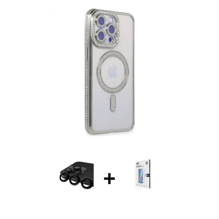 MARSİLYAN™- iPhone 15 Pro Max Kılıf Zirve Doku Prime - Siyah Bilvis 0.18mm Plus Cam Ekran Koruyucu + Raze Metal Kamera Lens - SH