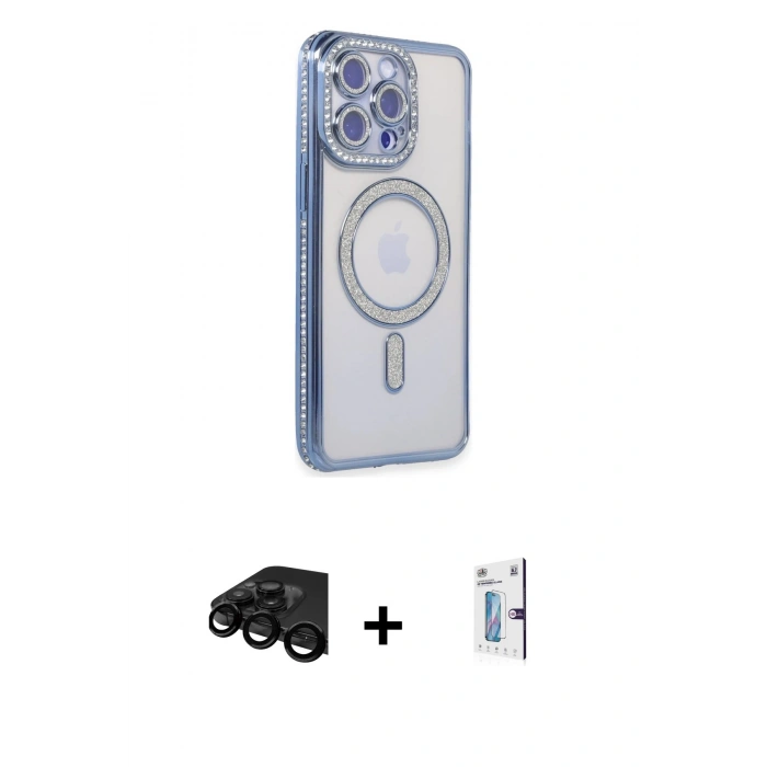 MARSİLYAN™- iPhone 15 Pro Max Kılıf Zirve Doku Prime - Siyah Bilvis 0.18mm Plus Cam Ekran Koruyucu + Raze Metal Kamera Lens - SH
