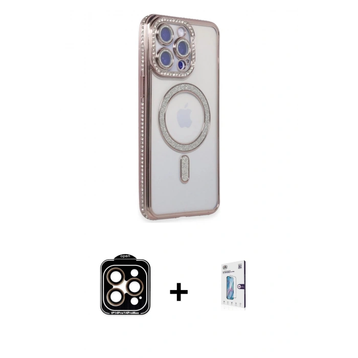 MARSİLYAN™- iPhone 15 Pro Max Kılıf Zirve Doku Prime - Siyah Bilvis 0.18mm Plus Cam Ekran Koruyucu + PVD Metal Kamera Lens - TU
