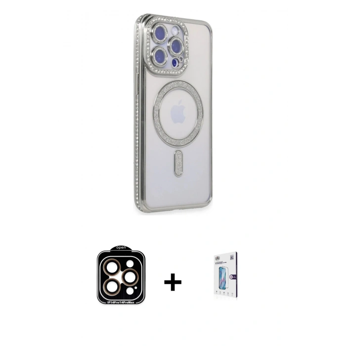 MARSİLYAN™- iPhone 15 Pro Max Kılıf Zirve Doku Prime - Siyah Bilvis 0.18mm Plus Cam Ekran Koruyucu + PVD Metal Kamera Lens - TU