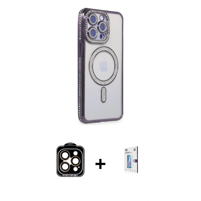 MARSİLYAN™- iPhone 15 Pro Max Kılıf Zirve Doku Prime - Siyah Bilvis 0.18mm Plus Cam Ekran Koruyucu + PVD Metal Kamera Lens - TU