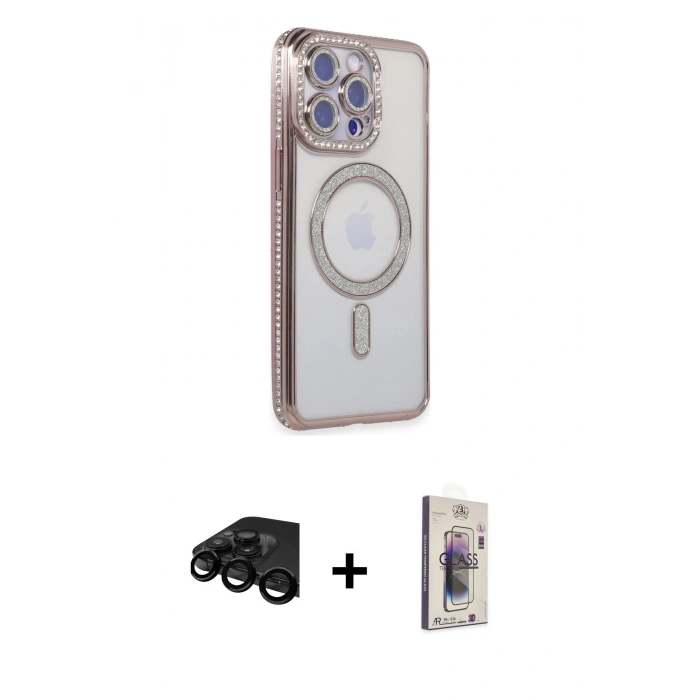 MARSİLYAN™- iPhone 15 Pro Max Kılıf Zirve Doku Prime - Siyah Bilvis 3D Cam Ekran Koruyucu + Raze Metal Kamera Lens - SH