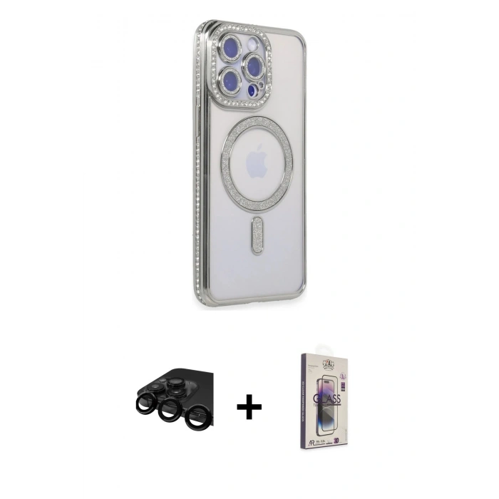 MARSİLYAN™- iPhone 15 Pro Max Kılıf Zirve Doku Prime - Siyah Bilvis 3D Cam Ekran Koruyucu + Raze Metal Kamera Lens - SH