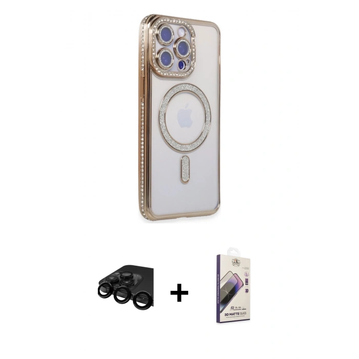 MARSİLYAN™- iPhone 15 Pro Max Kılıf Zirve Doku Prime - Siyah Bilvis 3D Mat Cam Ekran Koruyucu + Raze Metal Kamera Lens - SH
