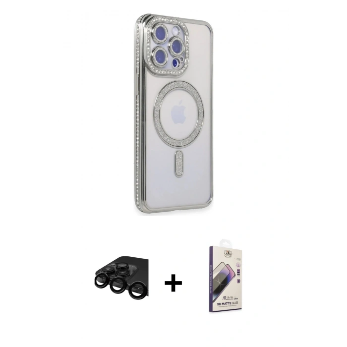 MARSİLYAN™- iPhone 15 Pro Max Kılıf Zirve Doku Prime - Siyah Bilvis 3D Mat Cam Ekran Koruyucu + Raze Metal Kamera Lens - SH